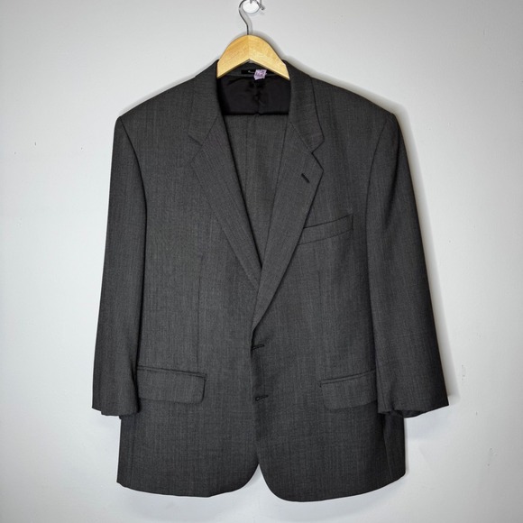 Vitale Barberis Canonico Mens 2 Piece Suit Charcoal Grey Wool Pleated Cuffed